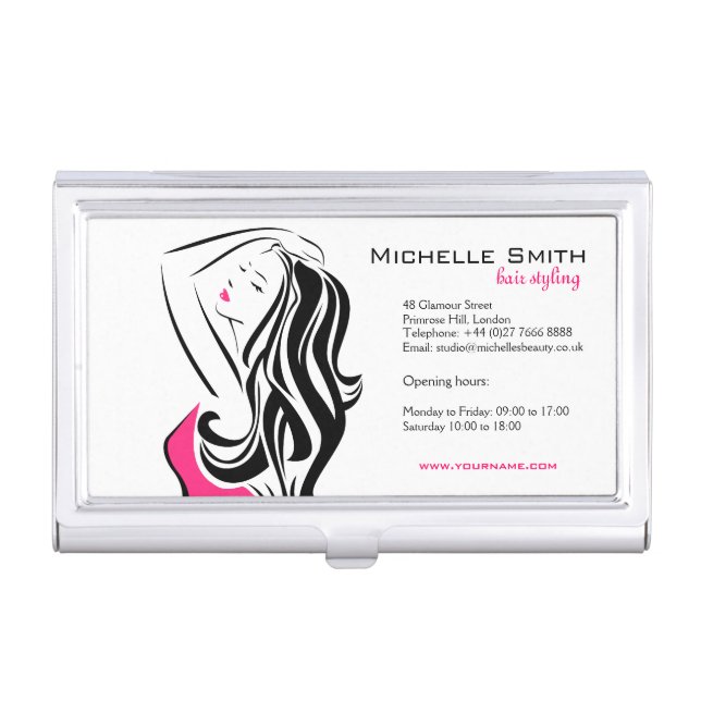Feminine black and pink Fashion Girl Hair Styling  Case For Business Cards (Front)