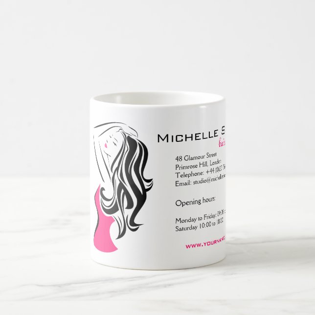 Feminine black and pink Fashion Girl Hair Styling  Coffee Mug (Center)