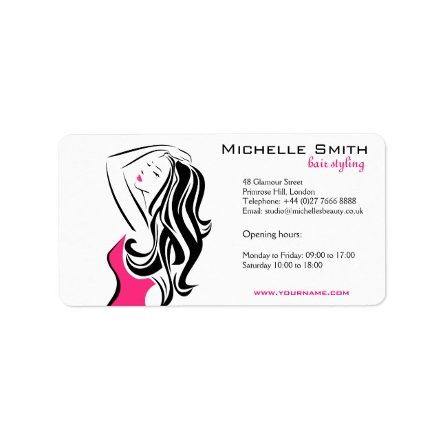 Feminine black and pink Fashion Girl Hair Styling  Label (Front)