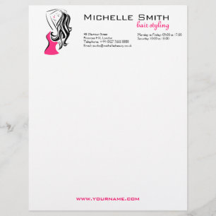Feminine black and pink Fashion Girl Hair Styling Letterhead