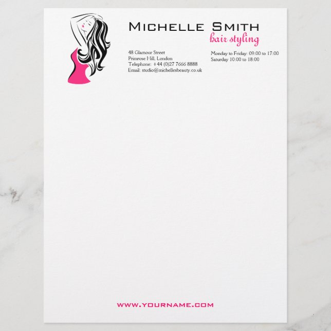 Feminine black and pink Fashion Girl Hair Styling  Letterhead (Front)