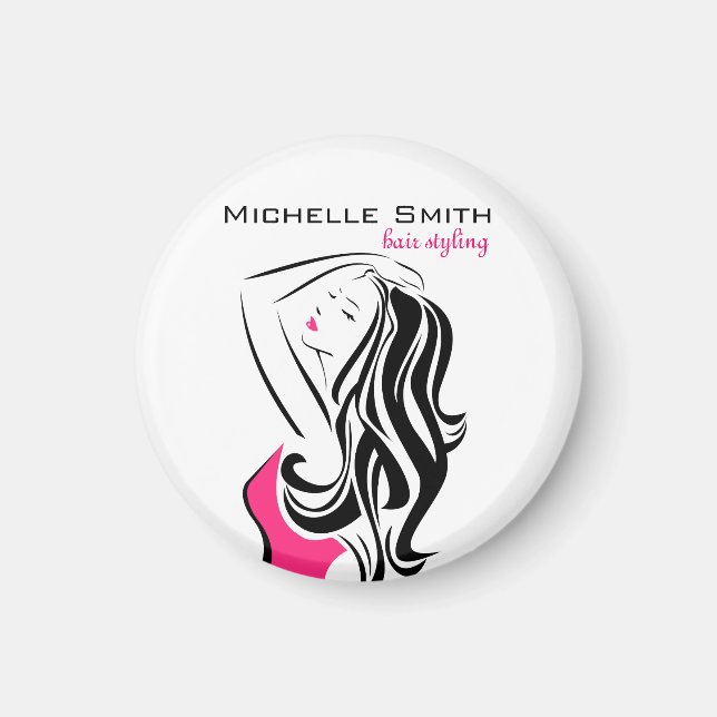 Feminine black and pink Fashion Girl Hair Styling  Magnet (Front)
