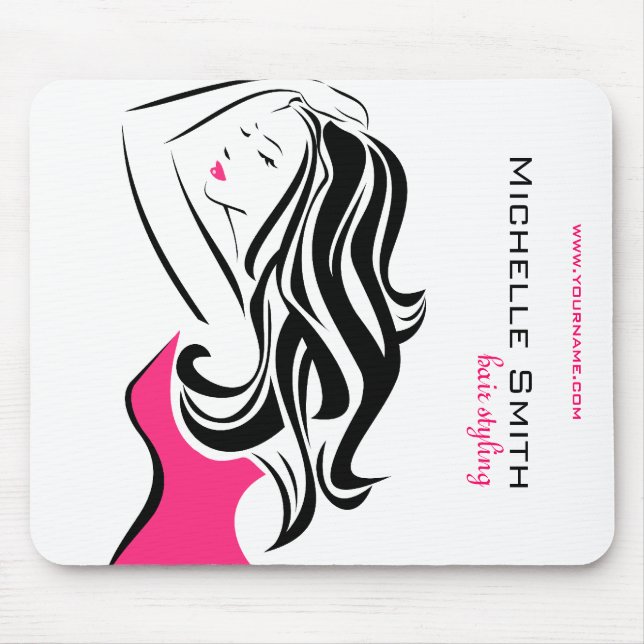 Feminine black and pink Fashion Girl Hair Styling  Mouse Pad (Front)