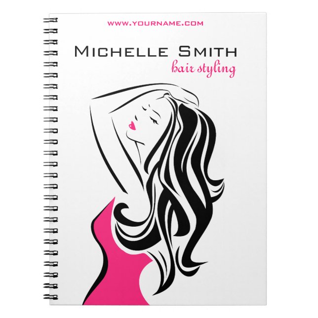 Feminine black and pink Fashion Girl Hair Styling  Notebook (Front)
