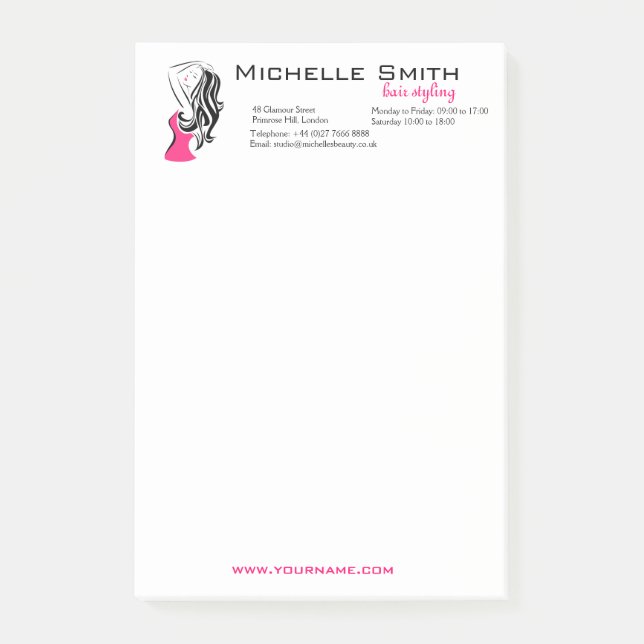 Feminine black and pink Fashion Girl Hair Styling  Post-it Notes (Front)
