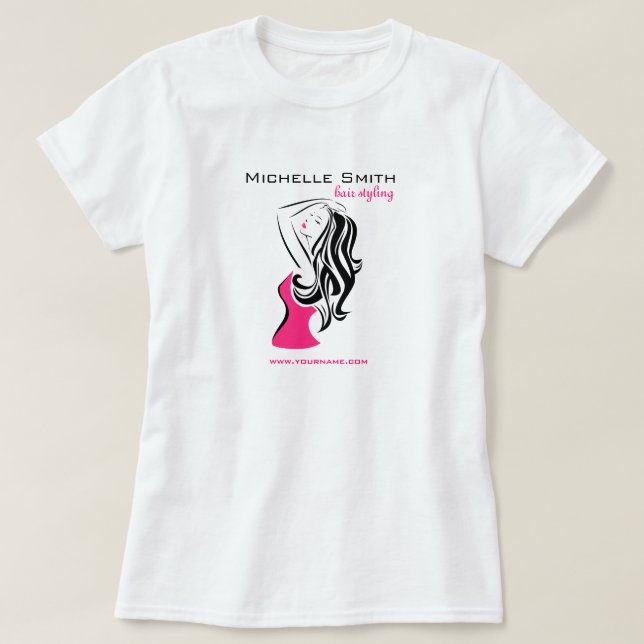 Feminine black and pink Fashion Girl Hair Styling  T-Shirt (Design Front)