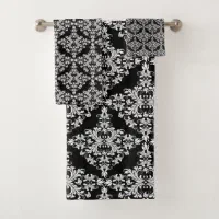 Classy Black and White Damask Bath Towel Set, Zazzle