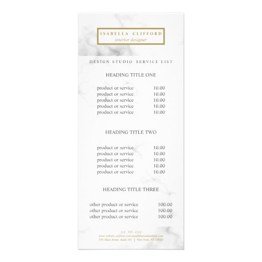 Feminine Black And White Marble Pricing Service Rack Card