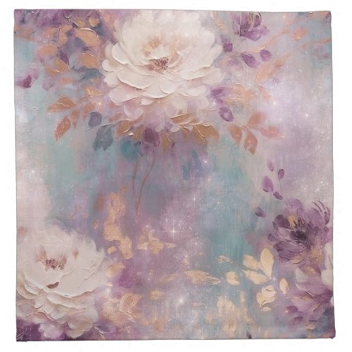 Feminine Blue White Gold Purple Floral Cloth Napkin