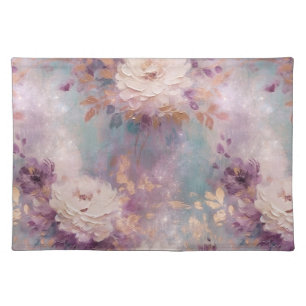 Feminine Blue White Gold Purple Floral Cloth Placemat