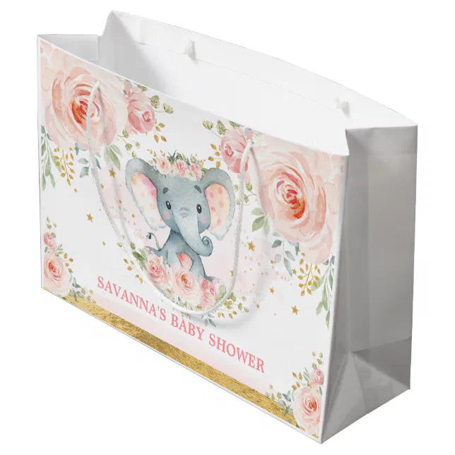 Feminine Blush Elephant Floral Baby Shower Large Gift Bag | Zazzle