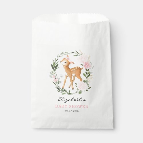 Feminine Blush Floral Woodland Deer Baby Shower Favor Bag