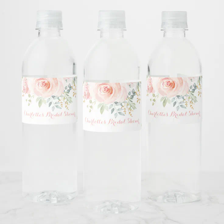 Feminine Blush Gold Watercolor Flower Rose Favors Water Bottle Label |  Zazzle