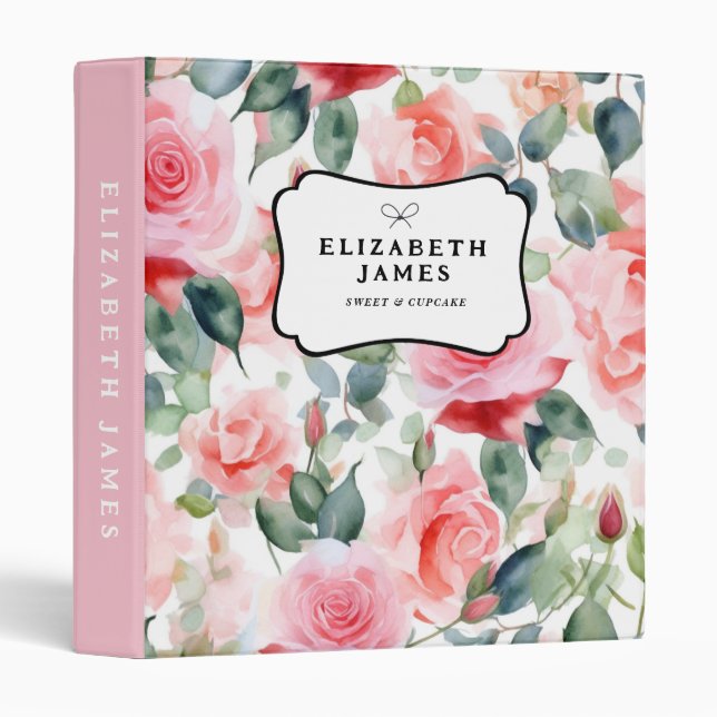 Feminine Blush Peonies Floral Pattern Personalized 3 Ring Binder (Front/Spine)