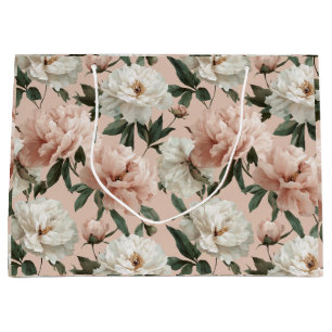 Feminine Blush Peony White Floral Pattern Large Gift Bag