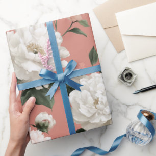 Feminine Blush Peony White Floral Pattern Wrapping Paper
