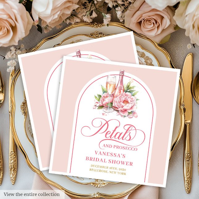 Feminine Blush Petals and Prosecco Napkin Design (Feminine Blush Petals and Prosecco Napkin Design)