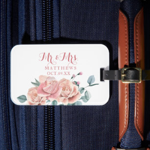 Feminine Blush Pink and White Watercolor Floral Luggage Tag