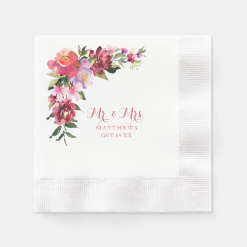 Feminine Blush Pink and White Watercolor Floral Na Napkins