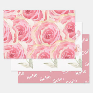 Feminine Blush Pink and White Watercolor Floral Wr Wrapping Paper Sheets