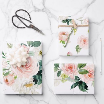 Feminine Blush Pink And White Watercolor Floral Wrapping Paper Sheets by Oasis_Landing at Zazzle