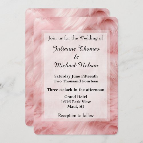 Feminine Blush Pink Animal Fur Wedding  Invitation