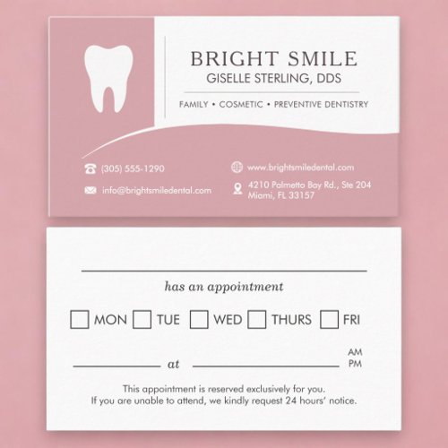 Feminine Blush Pink Dentist Office Appointment Business Card