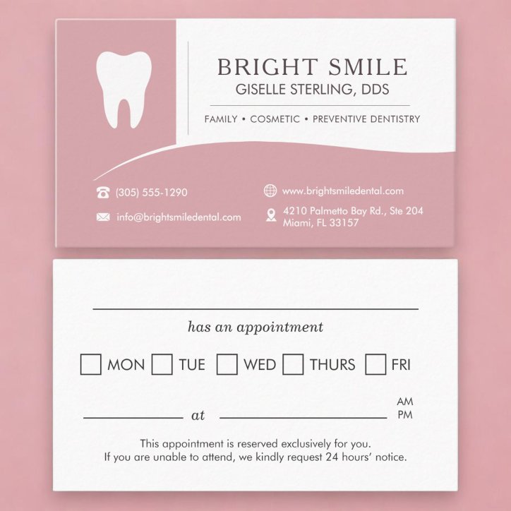 Feminine Blush Pink Dentist Office Appointment Business Card