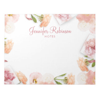Feminine Blush Pink Floral Bouquet Frame Notepad