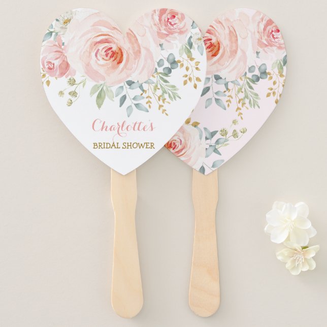 Feminine Blush Pink Floral Bridal Wedding Shower Hand Fan (Front and Back)