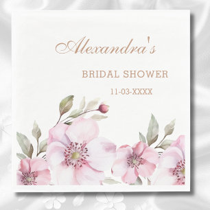 Feminine Blush Pink Floral Roses Bridal Shower Napkins