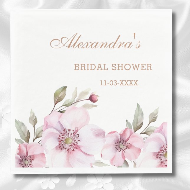Feminine Blush Pink Floral Roses Bridal Shower Napkins (Creator Uploaded)