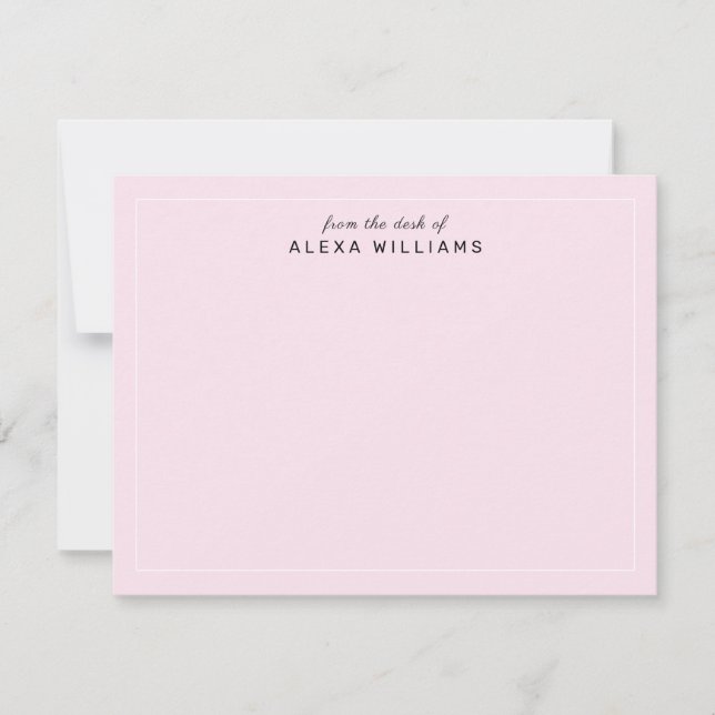 Feminine Blush Pink From the Desk of Script Name Note Card (Front)