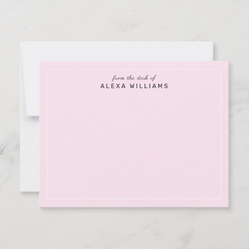 Feminine Blush Pink From the Desk of Script Name Note Card
