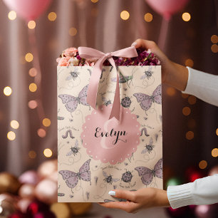 Feminine Blush Pink Insect Nature Medium Gift Bag