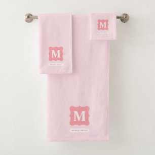 Feminine Blush Pink Minimalist Chic Monogram Name Bath Towel Set