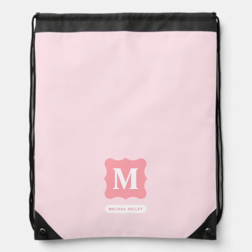 Feminine Blush Pink Minimalist Chic Monogram Name Drawstring Bag