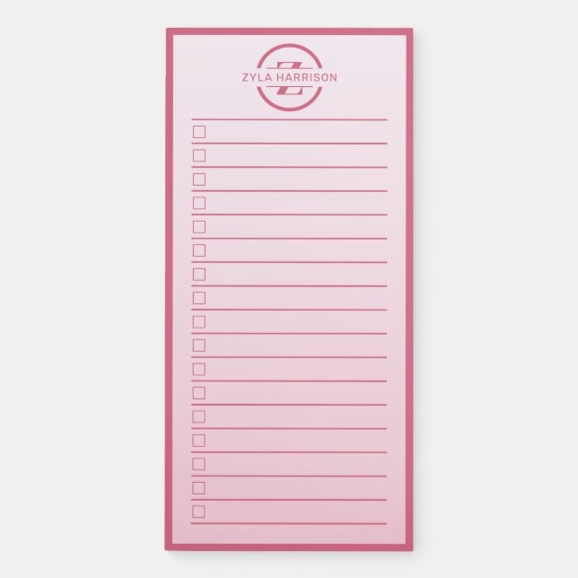Feminine Blush Pink Monogram To Do List Magnetic Notepad (Front)
