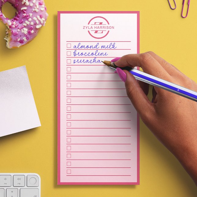 Feminine Blush Pink Monogram To Do List Magnetic Notepad (Feminine Blush Pink Monogram To Do List Magnetic Notepad)