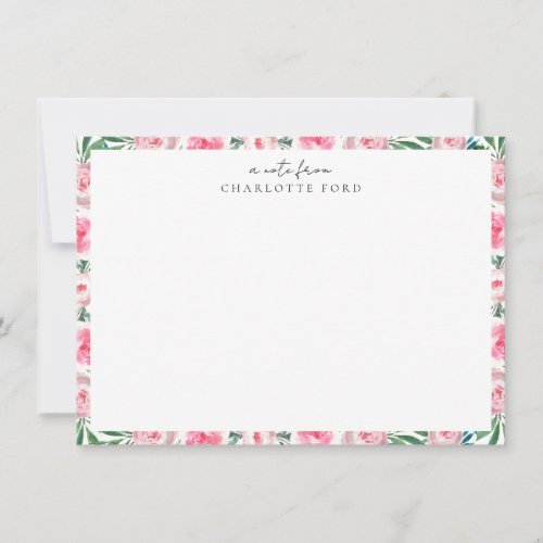 Feminine Blush Pink Peony Rose Girly Floral Frame Note Card