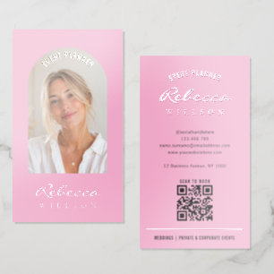 Feminine Blush Pink QR Code Photo Gloss Text Raised Spot UV Business Card