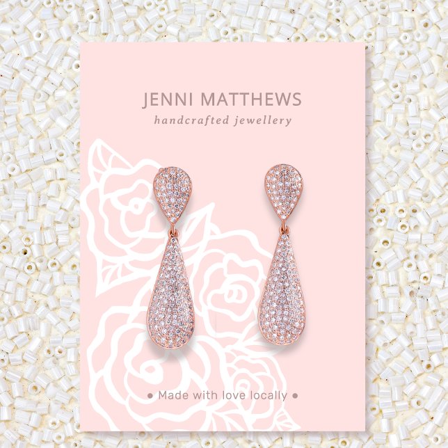 Feminine Blush Pink Rose Floral Jewelry Display Business Card (Feminine Blush Pink Rose Floral Jewelry Display Business Card)