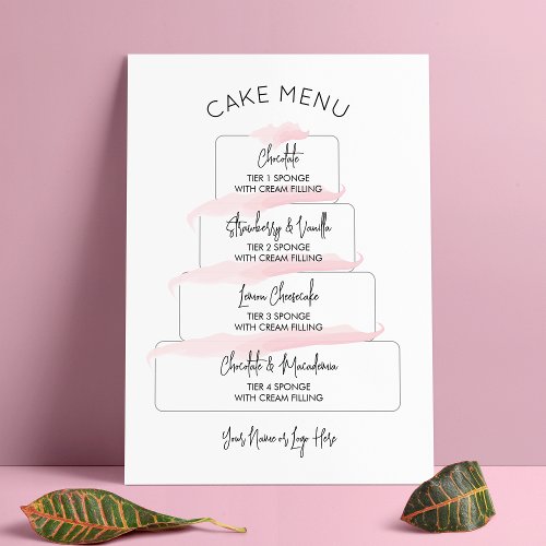 Feminine Blush Pink Script Cake Flavor Menu Poster