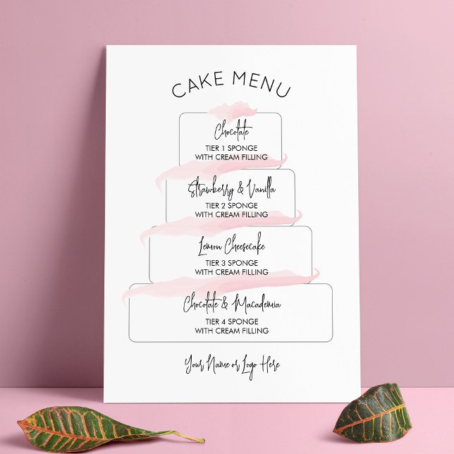 Feminine Blush Pink Script Cake Flavor Menu Poster (Creator Uploaded)