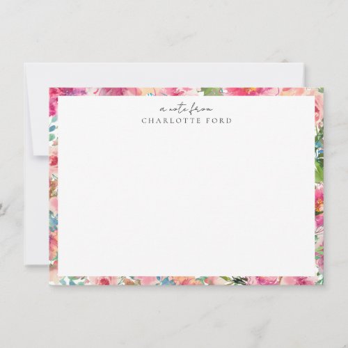 Feminine Blush Pink Teal Peony Rose Girly Floral Note Card