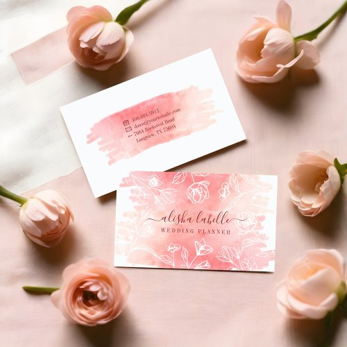 Feminine Blush Pink Watercolor Wash  Lace Floral Business Card