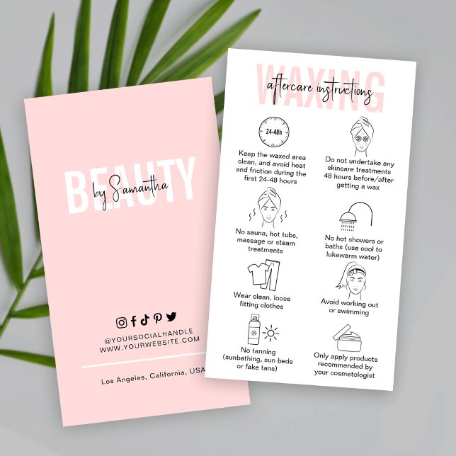  Feminine Blush Pink Waxing Aftercare Instructions Business Card