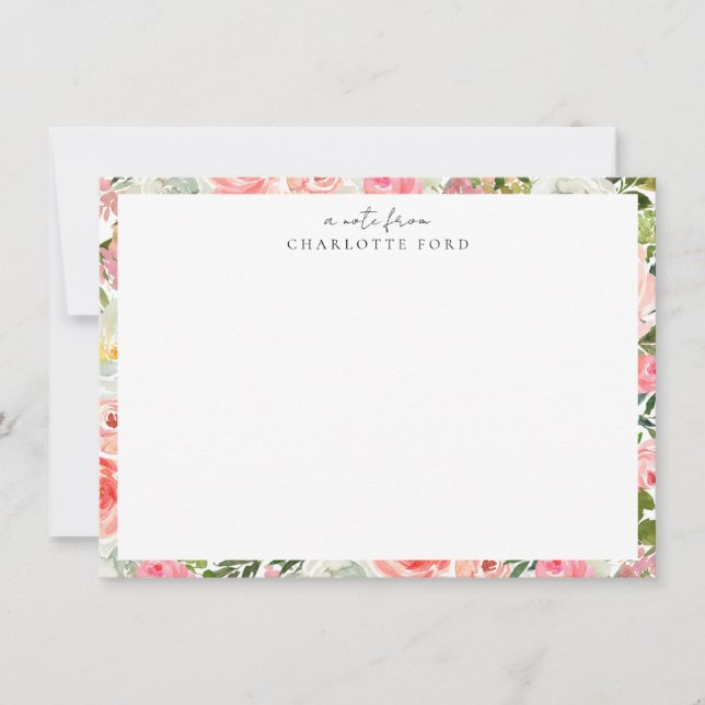 Feminine Blush Pink White Girly Botanical Floral Note Card (Front)