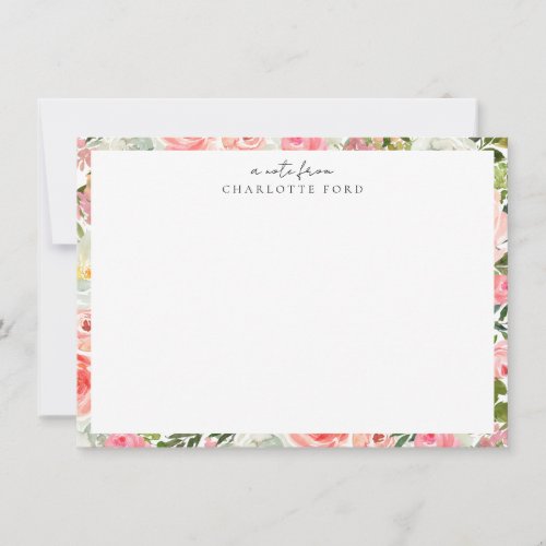 Feminine Blush Pink White Girly Botanical Floral Note Card