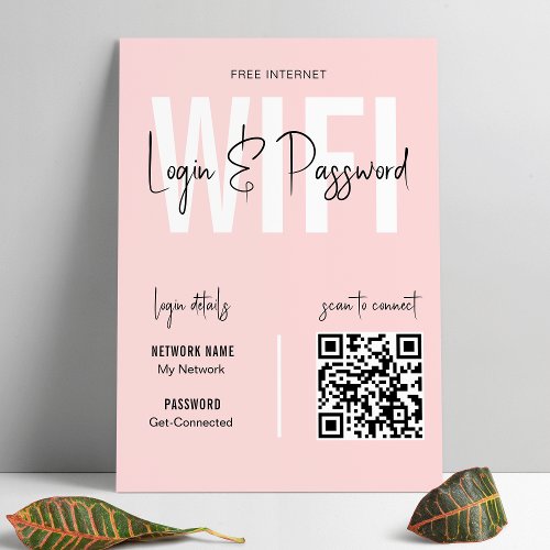 Feminine Blush Pink WIFI Password Scan QR Code Poster